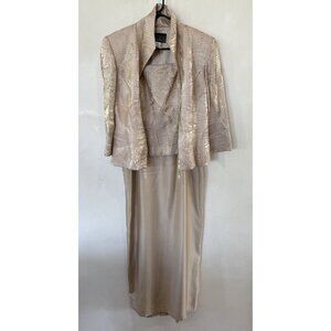Alex Evenings Champagne Beige Two Piece Jacket Sleeveless Dress Womens 6 Shiny